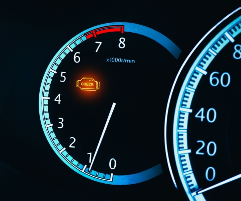 Engine malfunction warning light or Check engine light illuminated on instrument panel in a car, Car repair concept