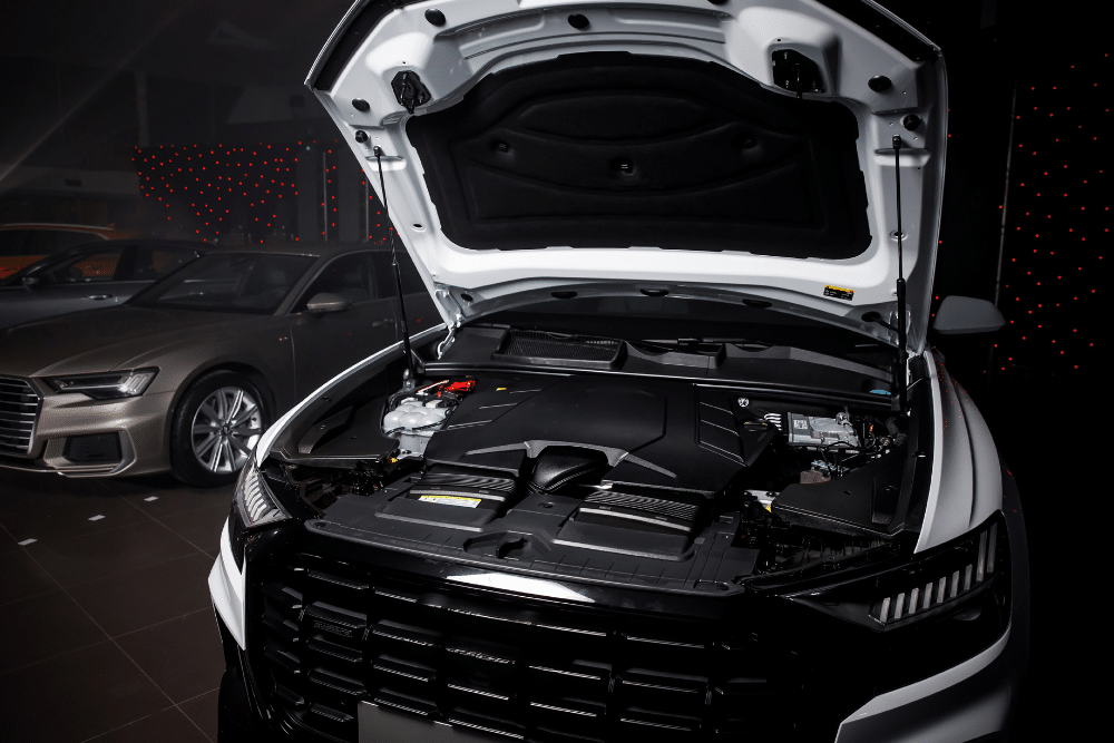 Audi Repair, European Auto Repair in Tonawanda, NY. Audi SUV with hood open undergoing European auto repair in Tonawanda, NY.